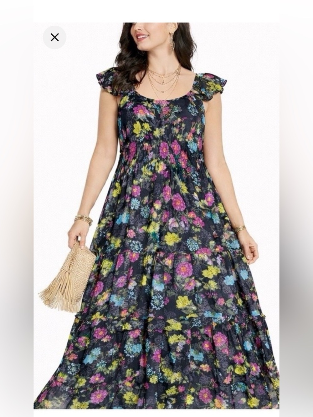 Betsey Johnson Black Floral Tiered Maxi Dress Size L